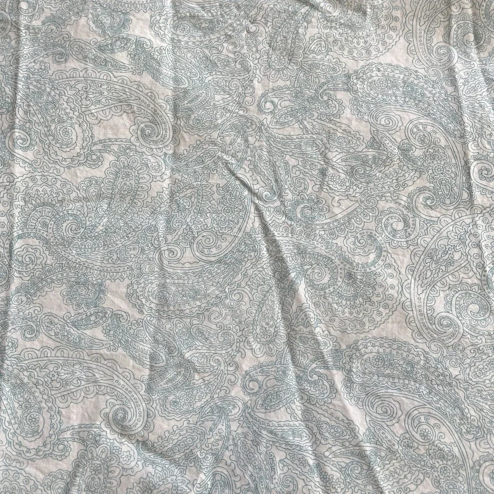 Ralph Lauren Queen Sheet Paisley Flat Bedding Teal Aqua Blue On‎ White Cotton